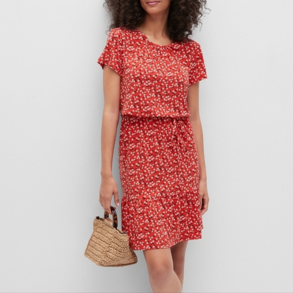 banana republic • red floral short sleeve dress